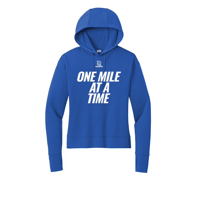 ONE MILE AT A TIME (White) - Womens Flex Fleece Pullover Hoodie