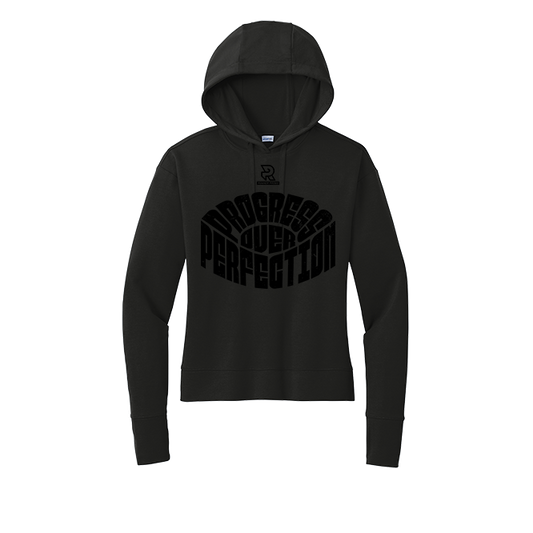 ONE MILE AT A TIME (Black) - Womens Flex Fleece Pullover Hoodie