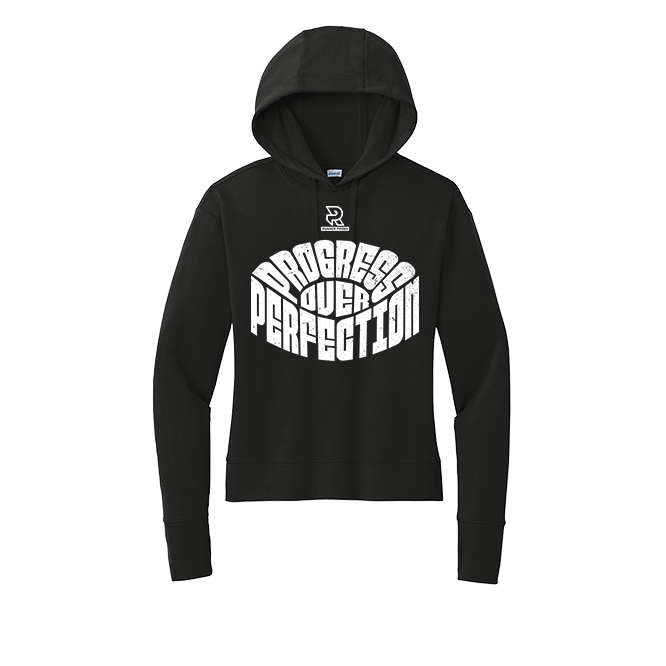 PROGRESS OVER PERFECTION (White) - Womens Flex Fleece Pullover Hoodie