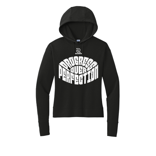 PROGRESS OVER PERFECTION (White) - Womens Flex Fleece Pullover Hoodie