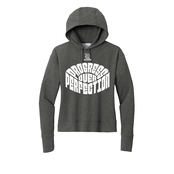 PROGRESS OVER PERFECTION (White) - Womens Flex Fleece Pullover Hoodie