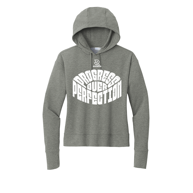 PROGRESS OVER PERFECTION (White) - Womens Flex Fleece Pullover Hoodie