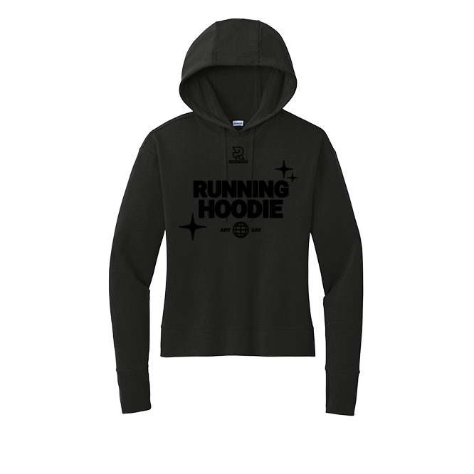 RUNNING HOODIE (Black) - Womens Flex Fleece Pullover Hoodie