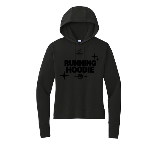 RUNNING HOODIE (Black) - Womens Flex Fleece Pullover Hoodie