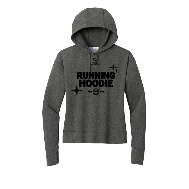 RUNNING HOODIE (Black) - Womens Flex Fleece Pullover Hoodie