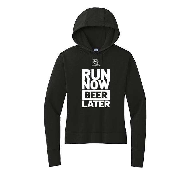 RUN NOW BEER LATER (White) - Womens Flex Fleece Pullover Hoodie