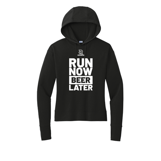 RUN NOW BEER LATER (White) - Womens Flex Fleece Pullover Hoodie