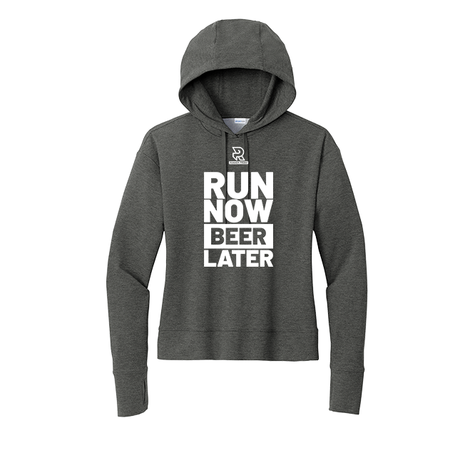 RUN NOW BEER LATER (White) - Womens Flex Fleece Pullover Hoodie