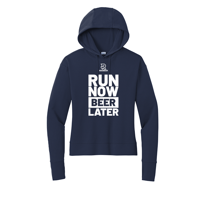 RUN NOW BEER LATER (White) - Womens Flex Fleece Pullover Hoodie