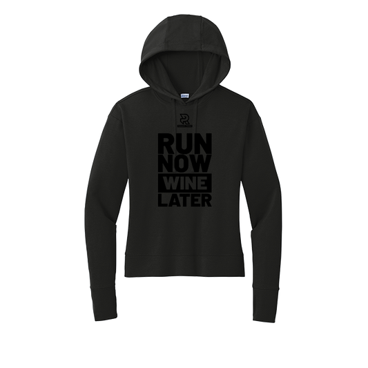 RUN NOW WINE LATER (Black) - Womens Flex Fleece Pullover Hoodie