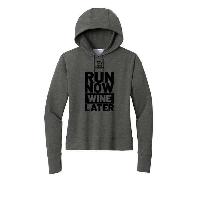 RUN NOW WINE LATER (Black) - Womens Flex Fleece Pullover Hoodie