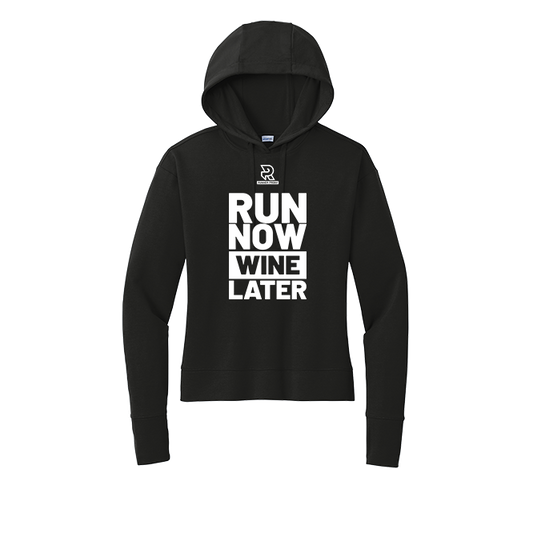 RUN NOW WINE LATER (White) - Womens Flex Fleece Pullover Hoodie