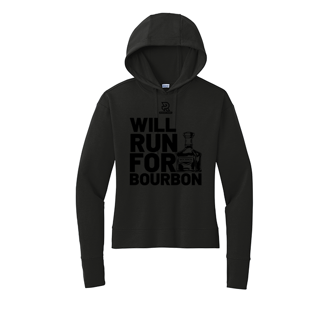 WILL RUN FOR BOURBON (Black) - Womens Flex Fleece Pullover Hoodie