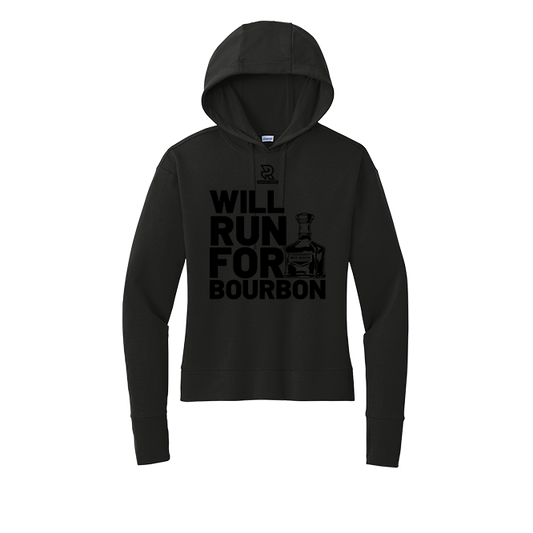 WILL RUN FOR BOURBON (Black) - Womens Flex Fleece Pullover Hoodie