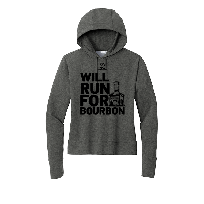 WILL RUN FOR BOURBON (Black) - Womens Flex Fleece Pullover Hoodie