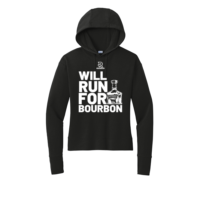 WILL RUN FOR BOURBON (White) - Womens Flex Fleece Pullover Hoodie