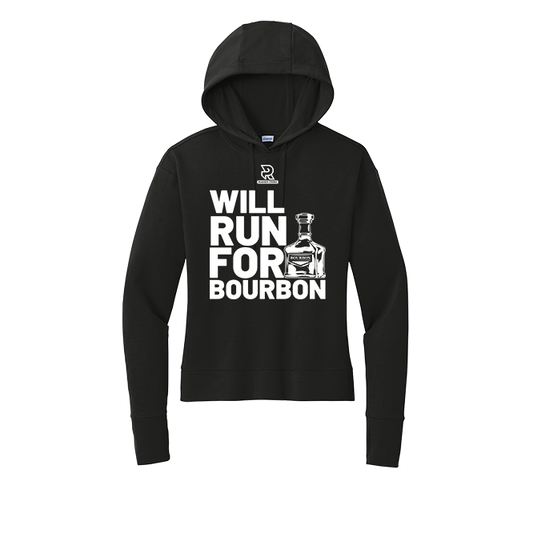WILL RUN FOR BOURBON (White) - Womens Flex Fleece Pullover Hoodie