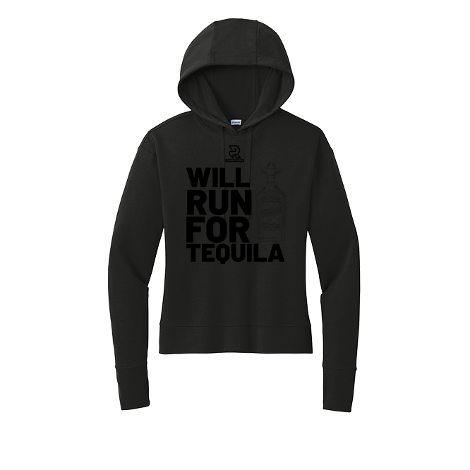 WILL RUN FOR WINE (Black) - Womens Flex Fleece Pullover Hoodie