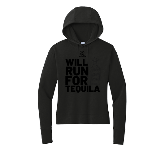 WILL RUN FOR WINE (Black) - Womens Flex Fleece Pullover Hoodie