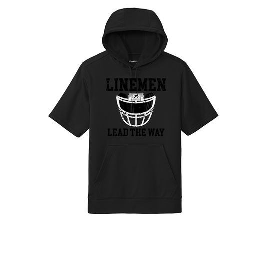 LINEMEN LEAD THE WAY (A) (Black) - Short Sleeve Hoodie