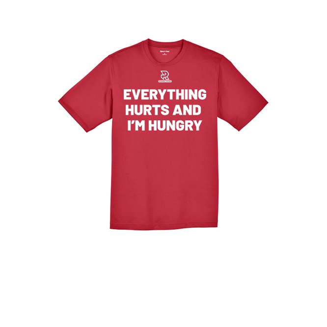 EVERYTHING HURTS AND IM HUNGRY (White) - RacerMesh Short Sleeve Tee