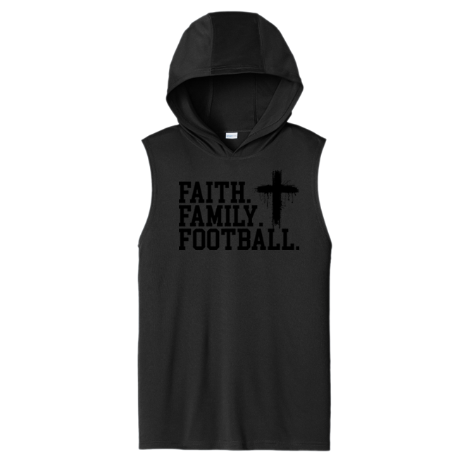 FAITH FAMILY FOOTBALL (A) (Black) - Hooded Muscle Tee