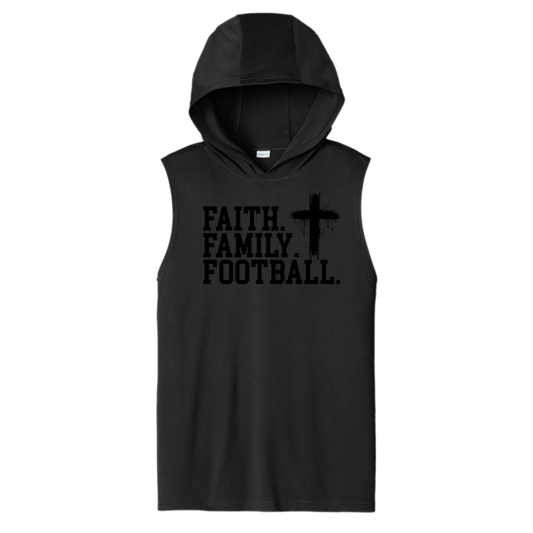 FAITH FAMILY FOOTBALL (A) (Black) - Hooded Muscle Tee