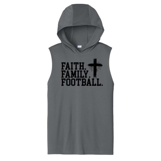 FAITH FAMILY FOOTBALL (A) (Black) - Hooded Muscle Tee