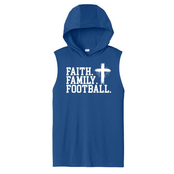 FAITH FAMILY FOOTBALL (A) (White) - Hooded Muscle Tee