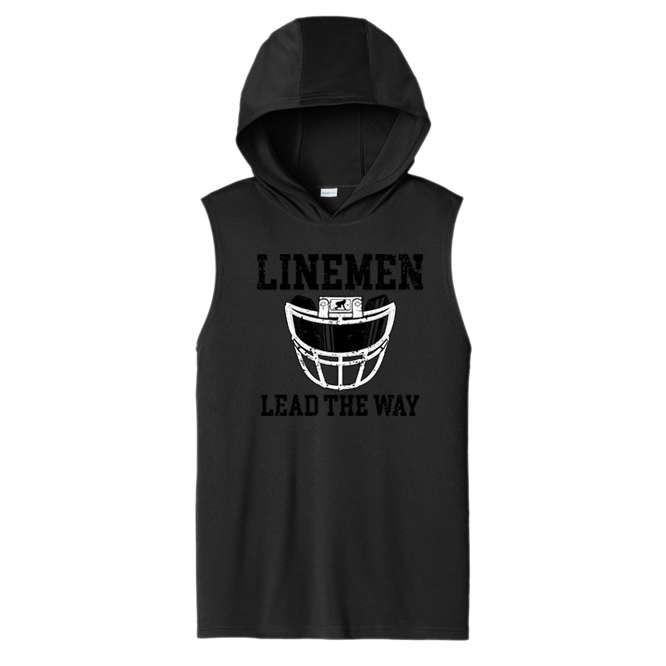 LINEMEN LEAD THE WAY (A) (Black) - Hooded Muscle Tee