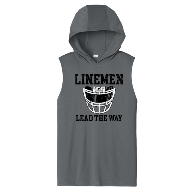 LINEMEN LEAD THE WAY (A) (Black) - Hooded Muscle Tee
