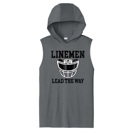 LINEMEN LEAD THE WAY (A) (Black) - Hooded Muscle Tee