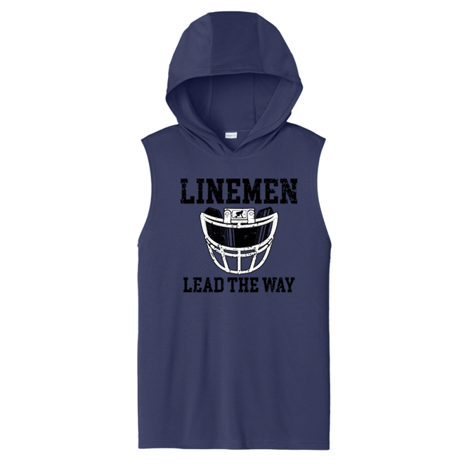 LINEMEN LEAD THE WAY (A) (Black) - Hooded Muscle Tee