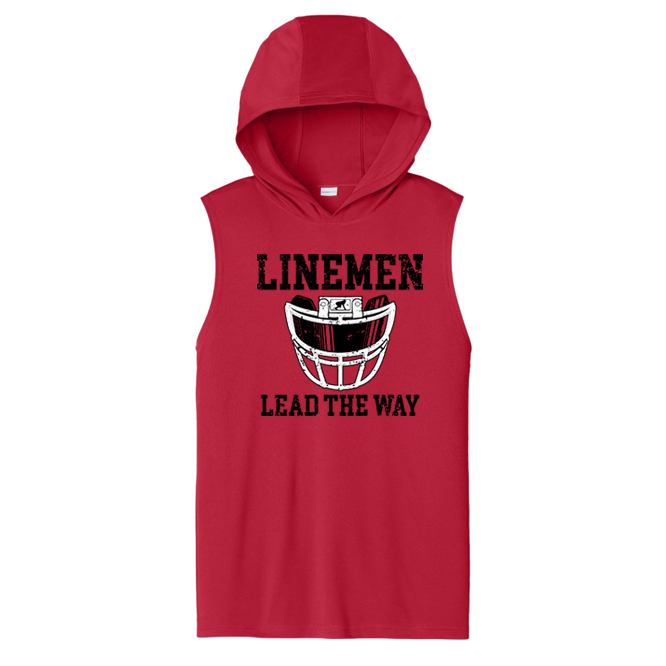 LINEMEN LEAD THE WAY (A) (Black) - Hooded Muscle Tee