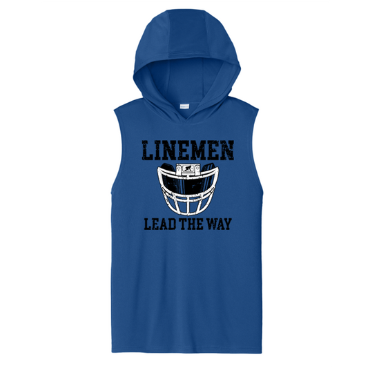 LINEMEN LEAD THE WAY (A) (Black) - Hooded Muscle Tee