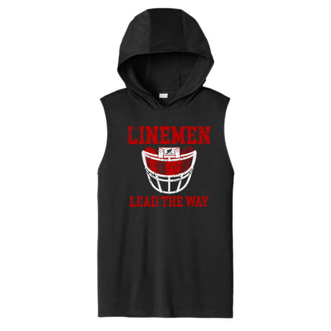 LINEMEN LEAD THE WAY (A) (Red) - Hooded Muscle Tee