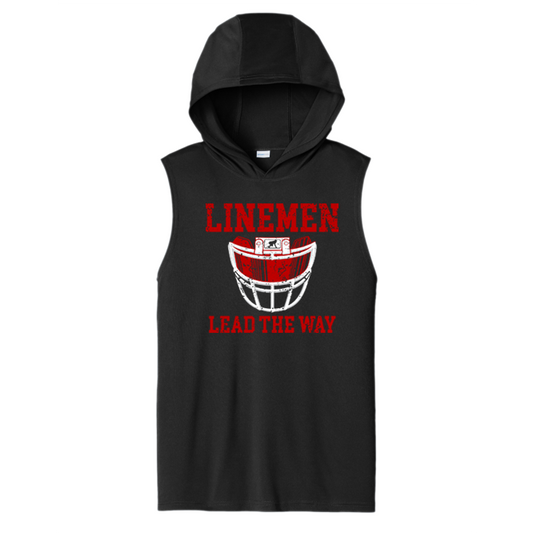 LINEMEN LEAD THE WAY (A) (Red) - Hooded Muscle Tee