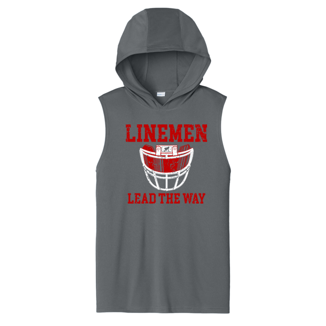 LINEMEN LEAD THE WAY (A) (Red) - Hooded Muscle Tee