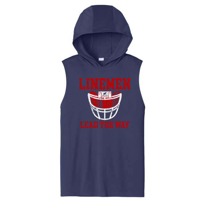 LINEMEN LEAD THE WAY (A) (Red) - Hooded Muscle Tee