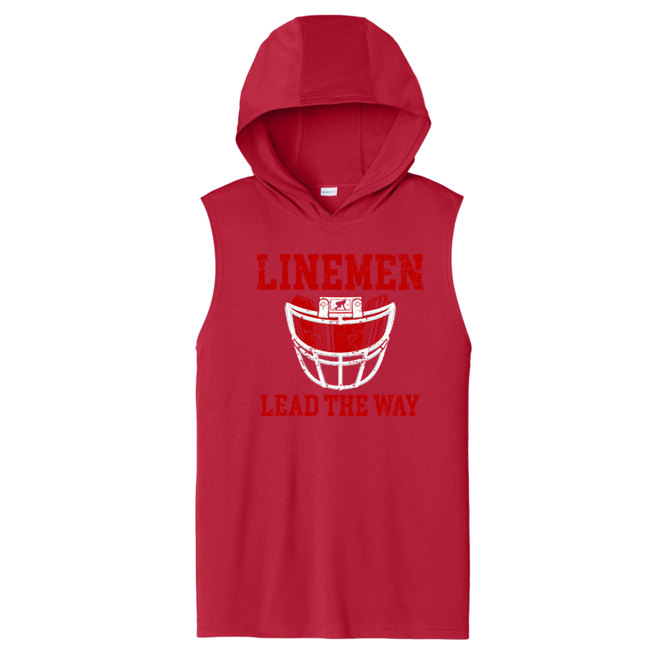LINEMEN LEAD THE WAY (A) (Red) - Hooded Muscle Tee
