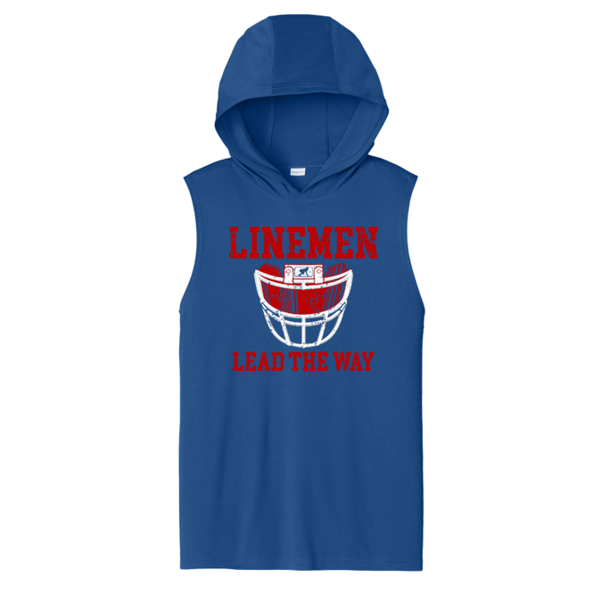 LINEMEN LEAD THE WAY (A) (Red) - Hooded Muscle Tee