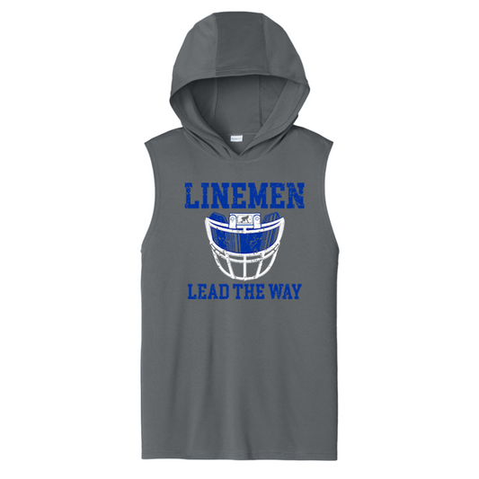 LINEMEN LEAD THE WAY (A) (Royal) - Hooded Muscle Tee