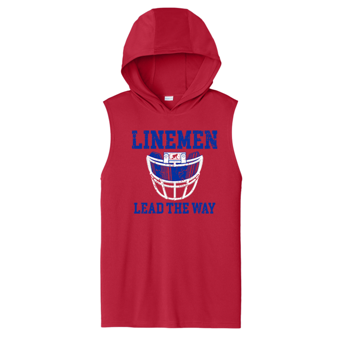 LINEMEN LEAD THE WAY (A) (Royal) - Hooded Muscle Tee