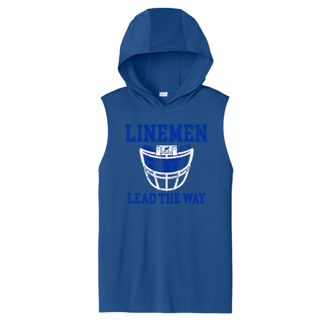 LINEMEN LEAD THE WAY (A) (Royal) - Hooded Muscle Tee