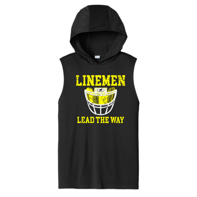 LINEMEN LEAD THE WAY (A) (Yellow) - Hooded Muscle Tee
