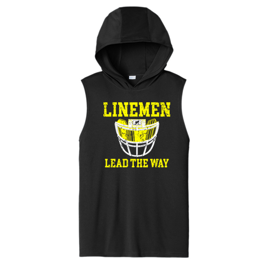LINEMEN LEAD THE WAY (A) (Yellow) - Hooded Muscle Tee