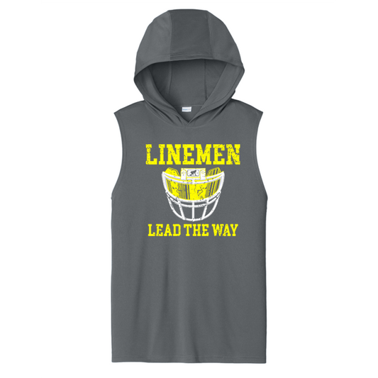 LINEMEN LEAD THE WAY (A) (Yellow) - Hooded Muscle Tee