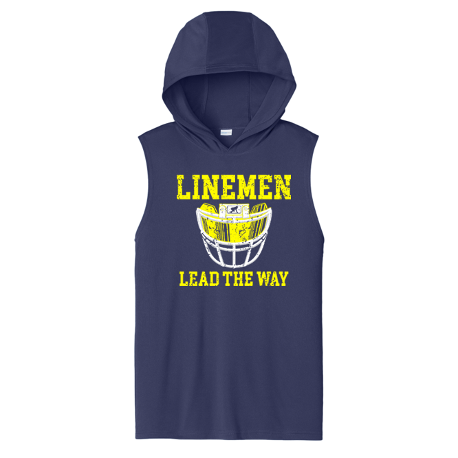 LINEMEN LEAD THE WAY (A) (Yellow) - Hooded Muscle Tee
