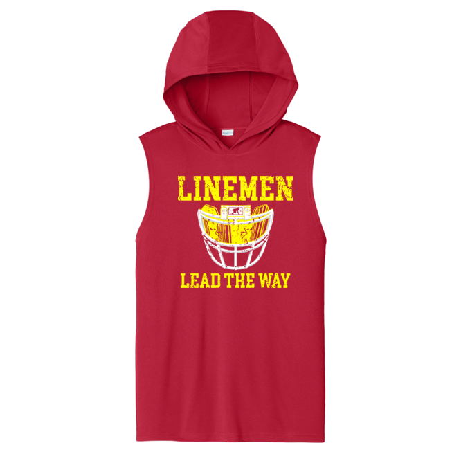 LINEMEN LEAD THE WAY (A) (Yellow) - Hooded Muscle Tee