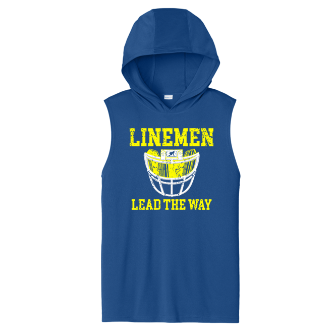 LINEMEN LEAD THE WAY (A) (Yellow) - Hooded Muscle Tee